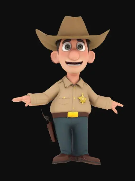3D model for A Male Sheriffs Deputy in an T Pose, cartoon stylization