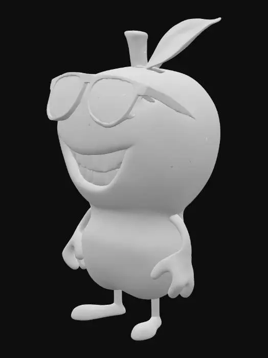 3D model for A apple that has feet and arms and a giant smile wearing sunglasses