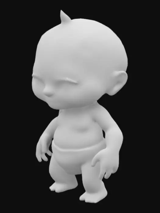 3D model for a horror baby kid 3d model which is bald and have partially hairs kid is in diaper and his body is stained in blood