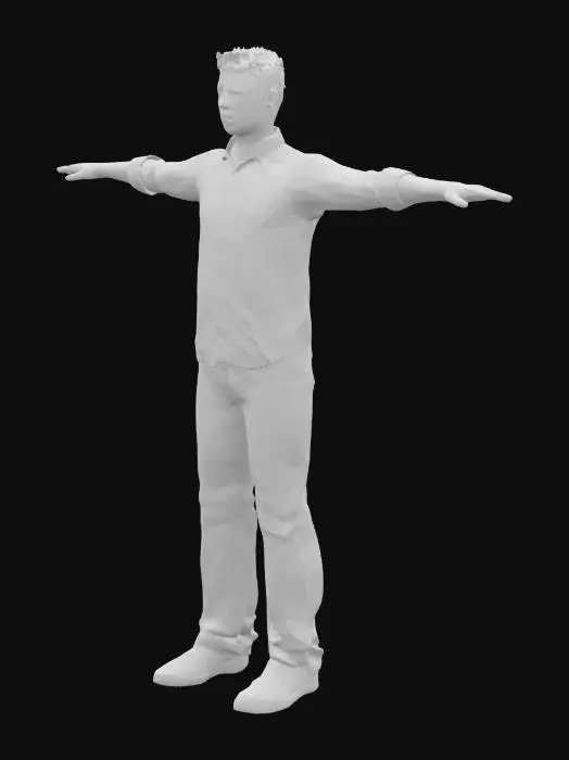 3D model for A high‑precision model with three‑dimensional facial features posed in a T‑pose; each of the five fingers distinctly spaced apart; adult male; wearing long sleeve; short hair; average height.