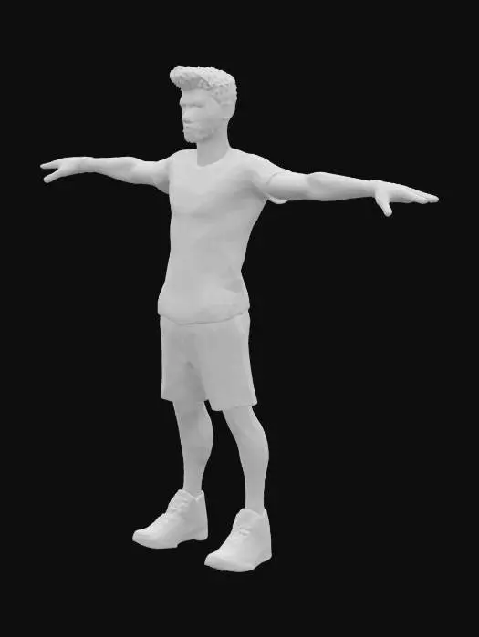 3D model for A high‑precision model with High-precision ears, nose, and mouth;  T‑pose; each of the fingers distinctly spaced apart; adult male; wearing a crew neck t-shirt; natural hairstyle; average build; average height.