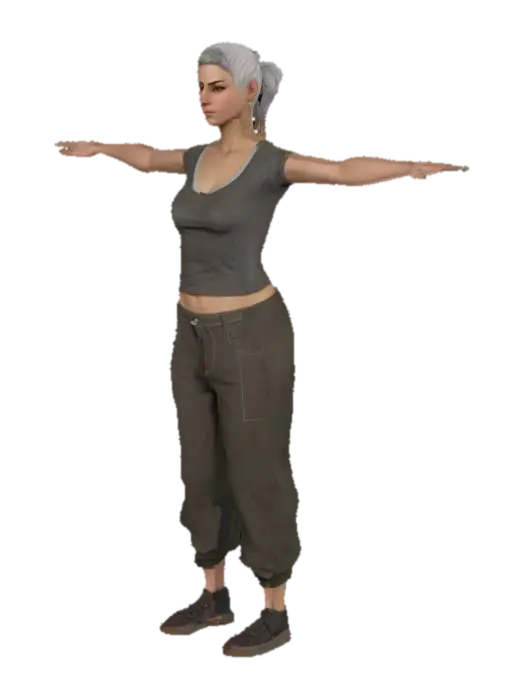 A Beautiful women with small breasts and short hair. She wears t-shirt, pants and… - Rigging 3D model, vytvořený pomocí AI