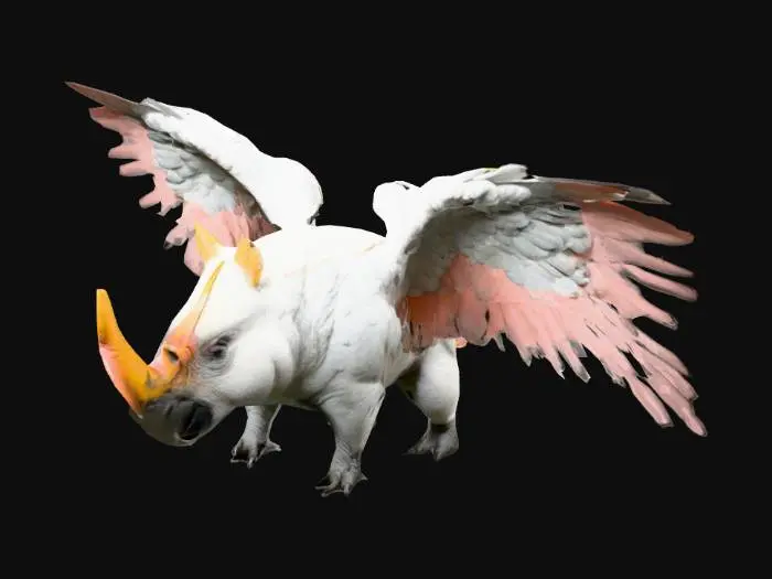 3D model for Mischung aus Kakadu und Nashorn mit Flügeln, einem Kakadukopf und einem Nashornkörper 