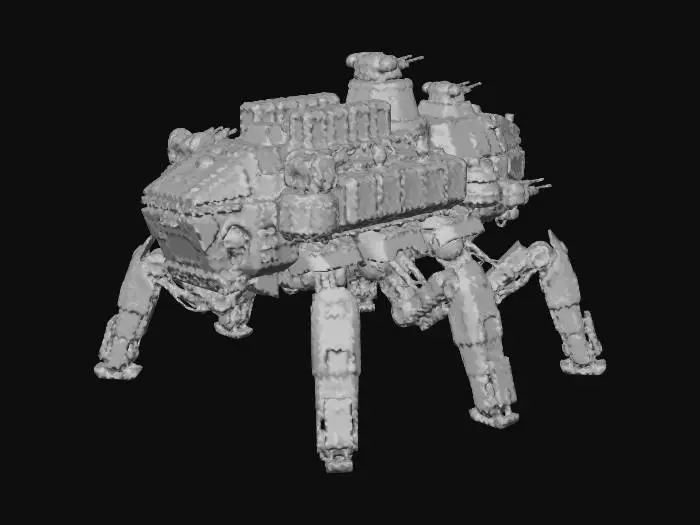 3D model for a robot with eight legs. combat. battle. dystopic. photoreal. troop transporter. large. 40 meter high