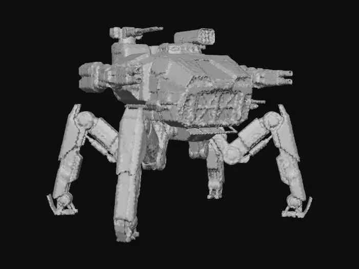 3D model for a robot with eight legs. combat. battle. dystopic. photoreal. troop transporter. large. 40 meter high