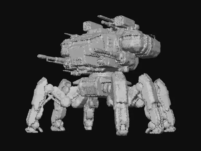 3D model for a robot with eight legs. combat. battle. dystopic. photoreal. troop transporter. large. 40 meter high