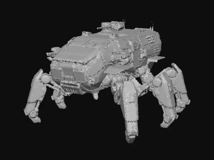 3D model for a robot with eight legs. combat. battle. dystopic. photoreal. troop transporter. large