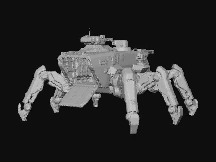3D model for a robot with eight legs. combat. battle. dystopic. photoreal. troop transporter. large