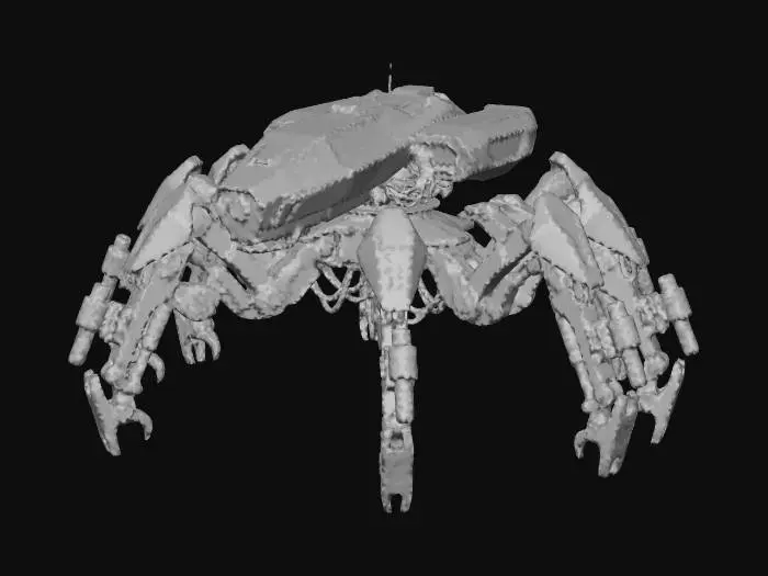 3D model for a robot with eight legs. combat. battle. dystopic. photoreal. spiderlike. mothership