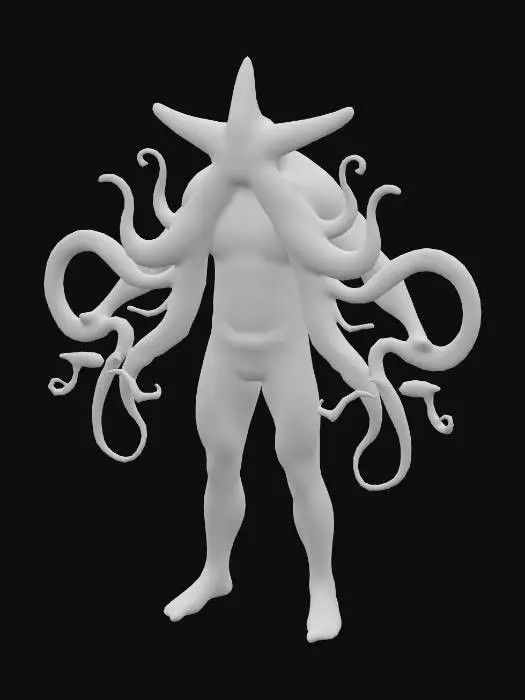3D model for mann  mit oktopustentakeln als gliedmaßen  un einem seestern als kopf
