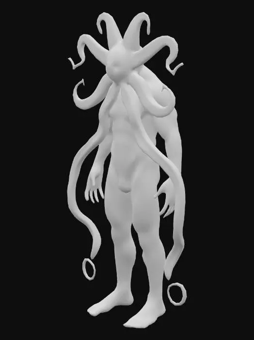 3D model for mann  mit oktopustentakeln als gliedmaßen  un einem seestern als kopf
