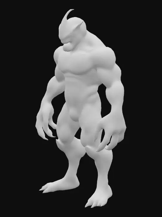 3D model for auserirdisches monster mit krebsscheren als hände acht augen und einem mittig sitzenden Horn am Kopf