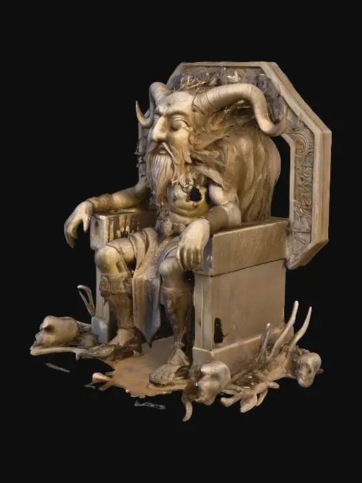 3D model for Vorchristliche, heidnische gehörnte Gottheit. Auf einem Thron aus Schädeln und Knochen. Ursprung des Weihnachsmythos.  fotorealistisch. high quality.