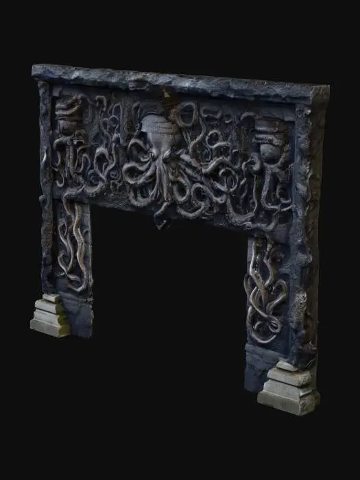 3D model for Tempelanlage nach Motiven von H.P.Lovecrafts Cthuluh Mythos . mit gruseligen relief Mäandern rechteckige Gebäude . Wie im Roman "Berge des Wahnsinns"