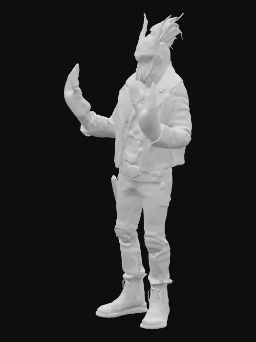 3D model for a fat heavy metal dude with a lobster head and scissors instead of hands
photorealistic