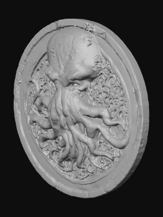 3D model for großes altes Stein Relief  auf Wand nach Motiven von H.P.Lovecrafts Cthuluh Mythos 
