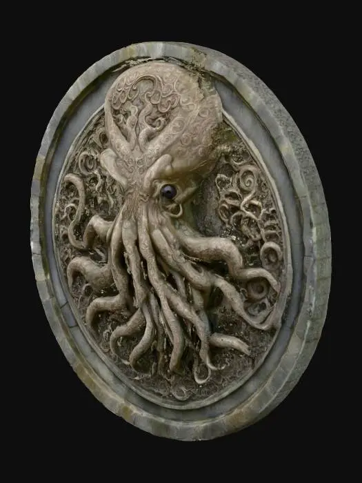 3D model for großes altes Stein Relief  auf Wand nach Motiven von H.P.Lovecrafts Cthuluh Mythos 