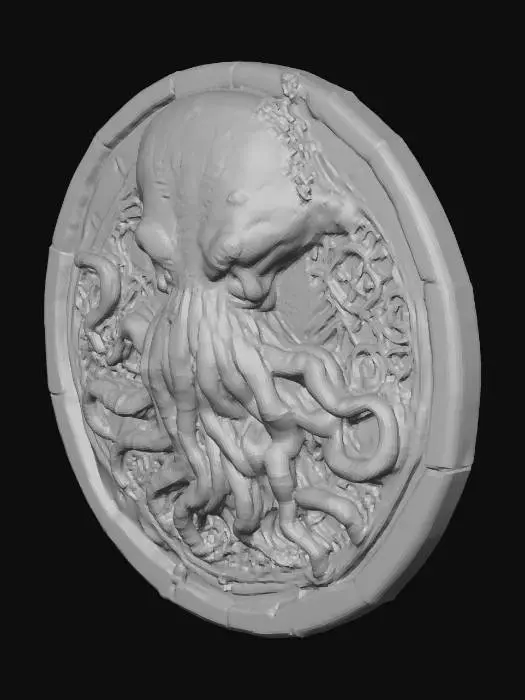 3D model for großes altes Stein Relief  auf Wand nach Motiven von H.P.Lovecrafts Cthuluh Mythos 