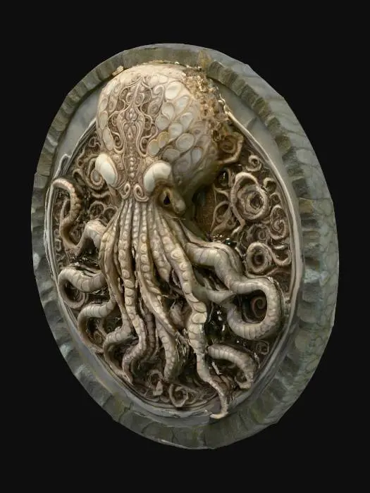 3D model for großes altes Stein Relief  auf Wand nach Motiven von H.P.Lovecrafts Cthuluh Mythos 