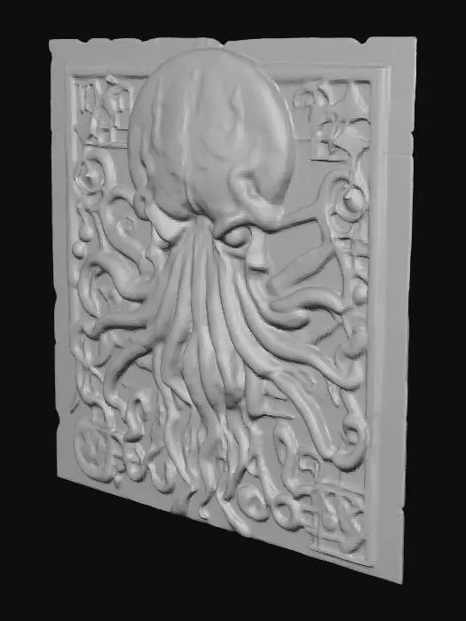 3D model for großes altes Stein Relief  auf Wand nach Motiven von H.P.Lovecrafts Cthuluh Mythos 