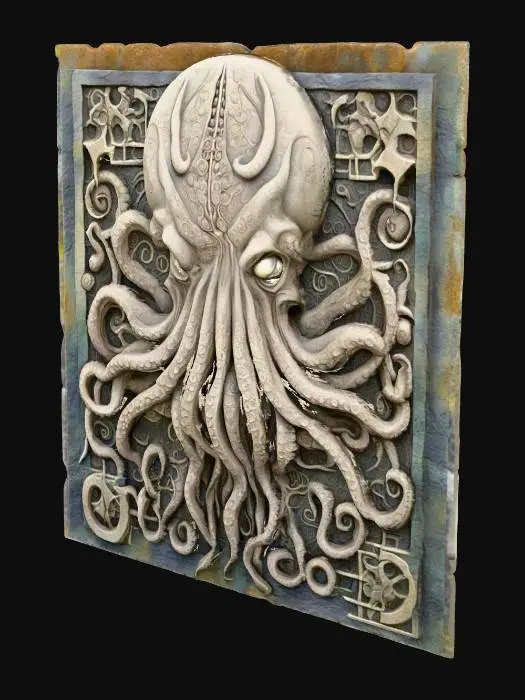 3D model for großes altes Stein Relief  auf Wand nach Motiven von H.P.Lovecrafts Cthuluh Mythos 