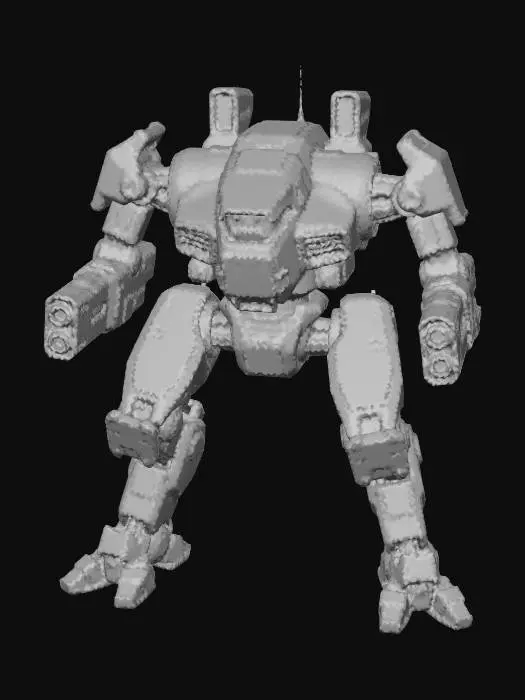 3D model for a robot with 3 legs. combat. battle. dystopic. photoreal. Army. camouflage