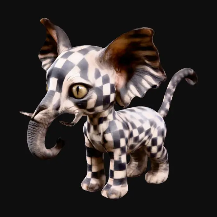 3D model for katzant, elefant katze mix, karierte haut mit bodypaint afrikanisch