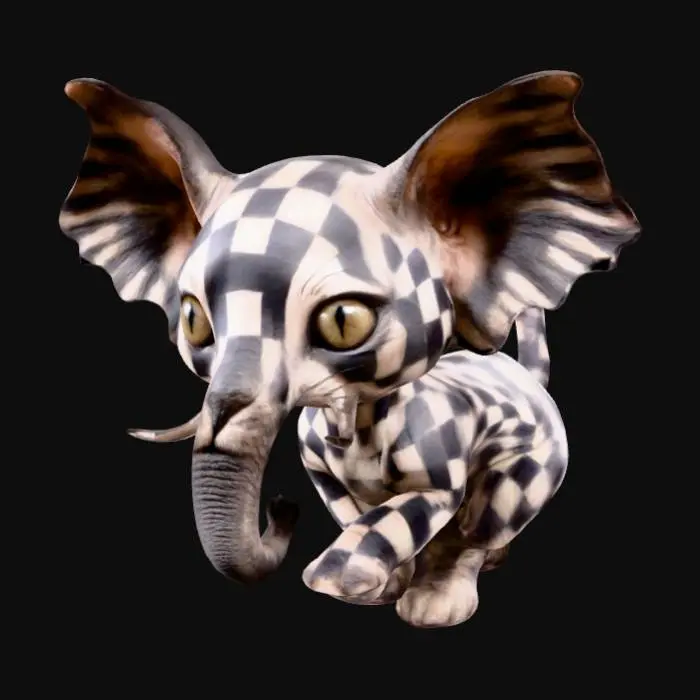 3D model for katzant, elefant katze mix, karierte haut mit bodypaint afrikanisch