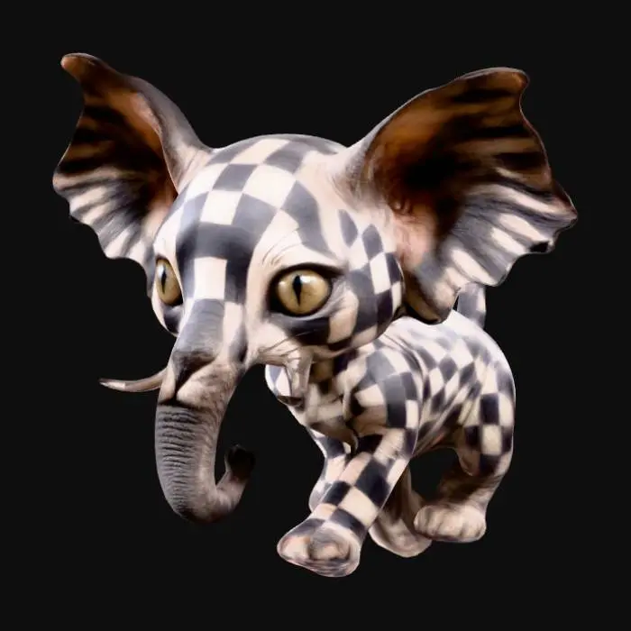 3D model for katzant, elefant katze mix, karierte haut mit bodypaint afrikanisch
