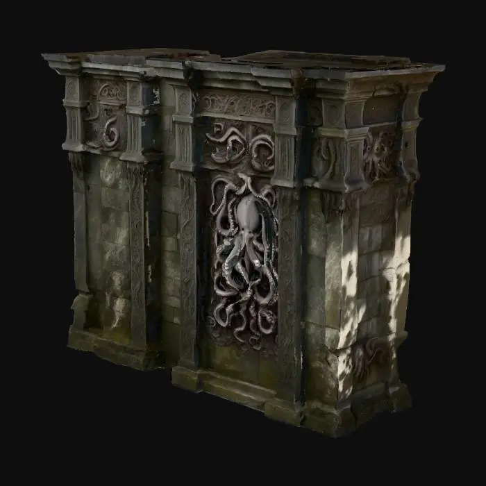 3D model for Tempelanlage nach Motiven von H.P.Lovecrafts Cthuluh Mythos . mit gruseligen relief Mäandern rechteckige Gebäude . Wie im Roman "Berge des Wahnsinns"