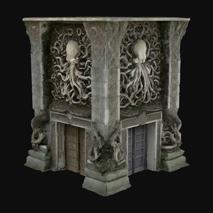 3D model for Tempelanlage nach Motiven von H.P.Lovecrafts Cthuluh Mythos . mit gruseligen relief Mäandern rechteckige Gebäude . Wie im Roman "Berge des Wahnsinns"