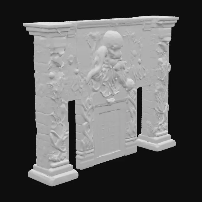3D model for Tempelanlage nach Motiven von H.P.Lovecrafts Cthuluh Mythos . mit gruseligen relief Mäandern rechteckige Gebäude . Wie im Roman "Berge des Wahnsinns"