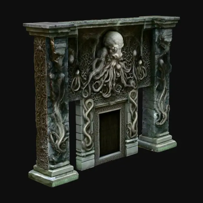 3D model for Tempelanlage nach Motiven von H.P.Lovecrafts Cthuluh Mythos . mit gruseligen relief Mäandern rechteckige Gebäude . Wie im Roman "Berge des Wahnsinns"