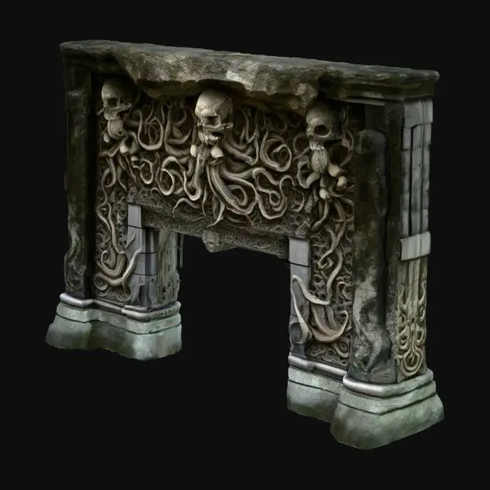 3D model for Tempelanlage nach Motiven von H.P.Lovecrafts Cthuluh Mythos . mit gruseligen relief Mäandern rechteckige Gebäude . Wie im Roman "Berge des Wahnsinns"