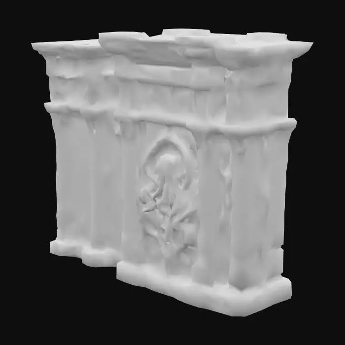 3D model for Tempelanlage nach Motiven von H.P.Lovecrafts Cthuluh Mythos . mit gruseligen relief Mäandern rechteckige Gebäude . Wie im Roman "Berge des Wahnsinns"