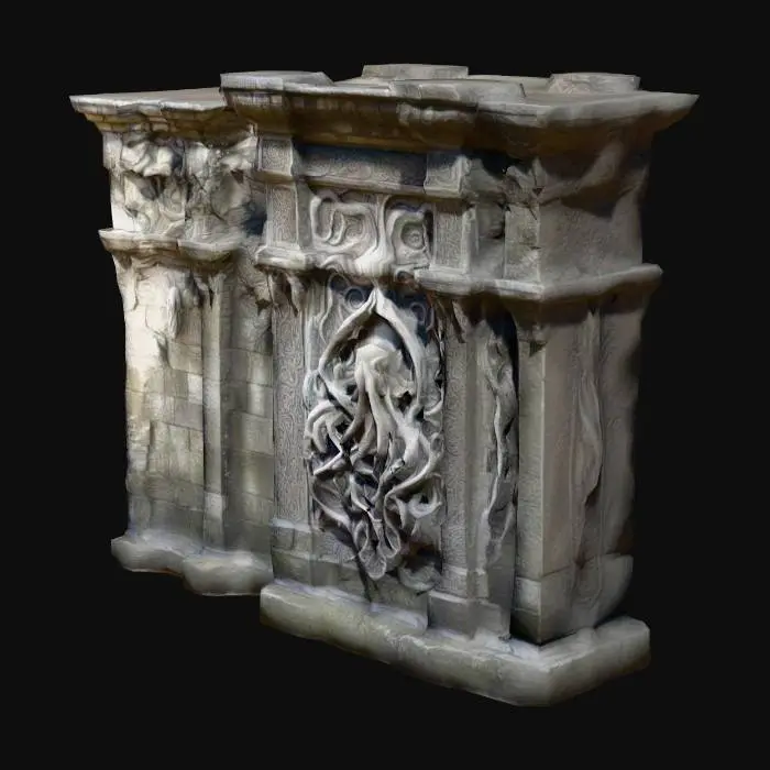3D model for Tempelanlage nach Motiven von H.P.Lovecrafts Cthuluh Mythos . mit gruseligen relief Mäandern rechteckige Gebäude . Wie im Roman "Berge des Wahnsinns"