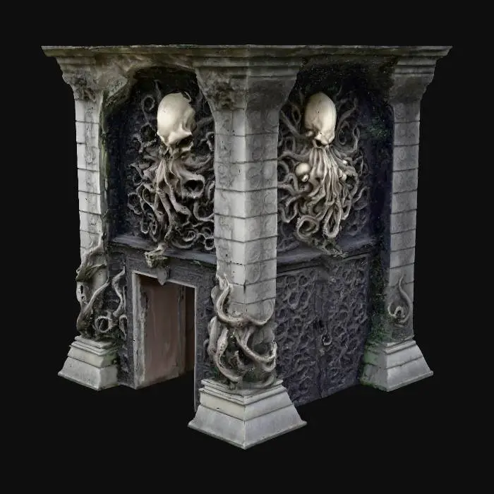 3D model for Tempelanlage nach Motiven von H.P.Lovecrafts Cthuluh Mythos . mit gruseligen relief Mäandern rechteckige Gebäude . Wie im Roman "Berge des Wahnsinns"