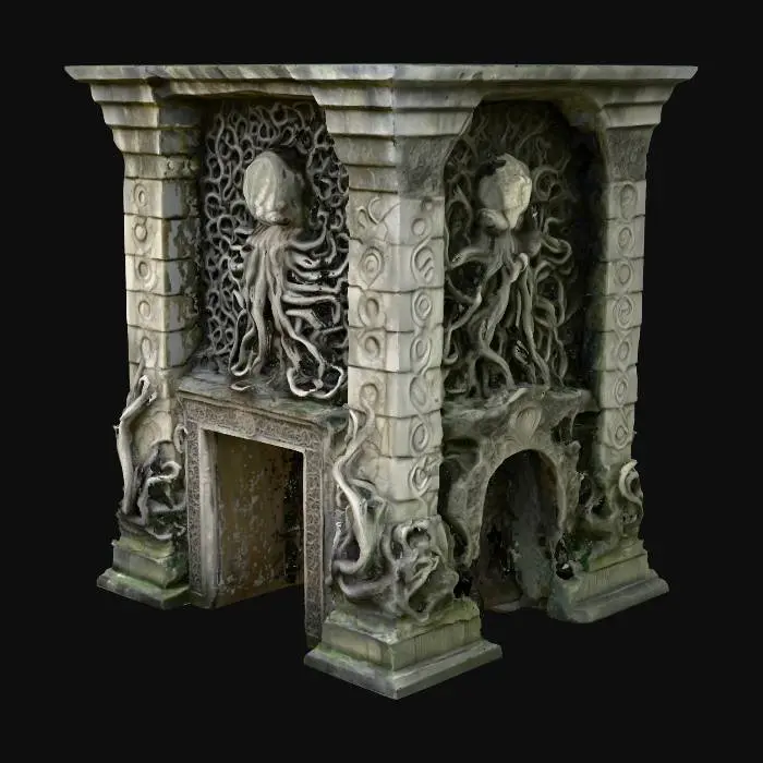 3D model for Tempelanlage nach Motiven von H.P.Lovecrafts Cthuluh Mythos . mit gruseligen relief Mäandern rechteckige Gebäude . Wie im Roman "Berge des Wahnsinns"