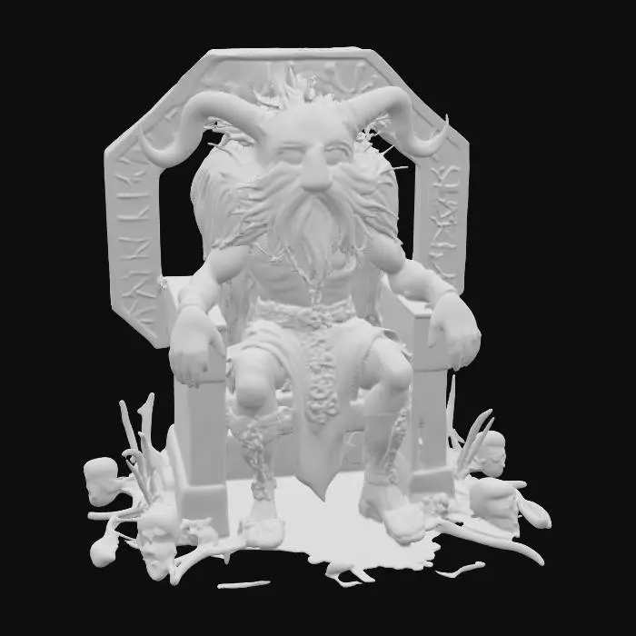 3D model for Vorchristliche, heidnische gehörnte Gottheit. Auf einem Thron aus Schädeln und Knochen. Ursprung des Weihnachsmythos.  fotorealistisch. high quality.