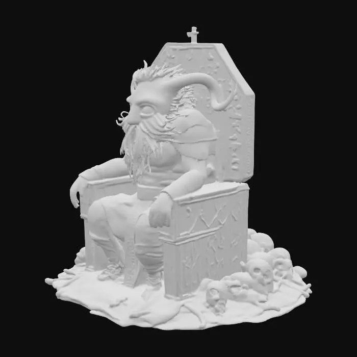 3D model for Vorchristliche, heidnische gehörnte Gottheit. Auf einem Thron aus Schädeln und Knochen. Ursprung des Weihnachsmythos.  fotorealistisch. high quality.