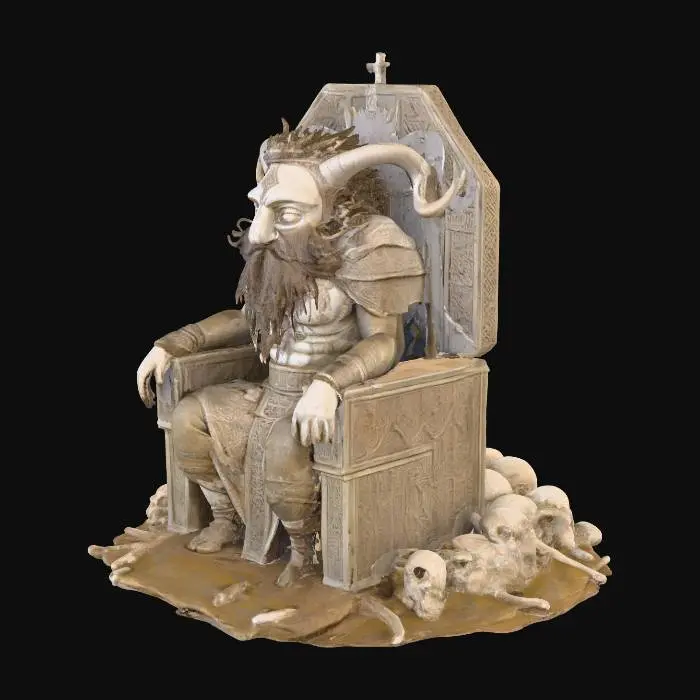 3D model for Vorchristliche, heidnische gehörnte Gottheit. Auf einem Thron aus Schädeln und Knochen. Ursprung des Weihnachsmythos.  fotorealistisch. high quality.