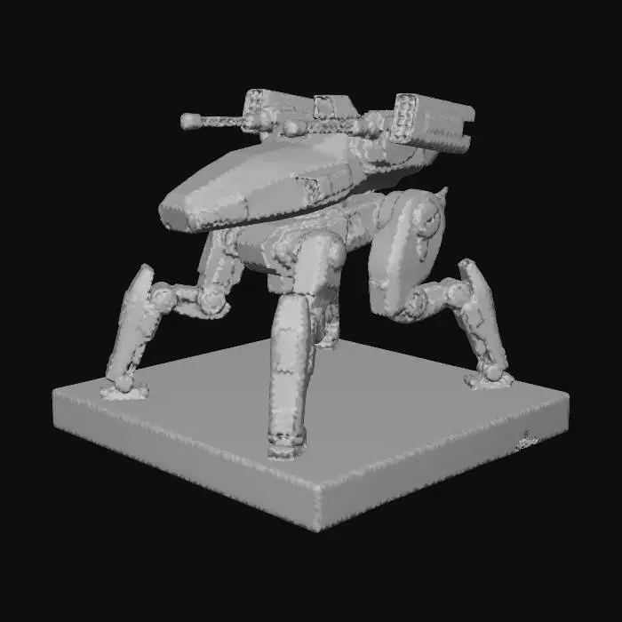 3D model for a robot with four legs. combat. battle. dystopic. photoreal. navy. camouflage