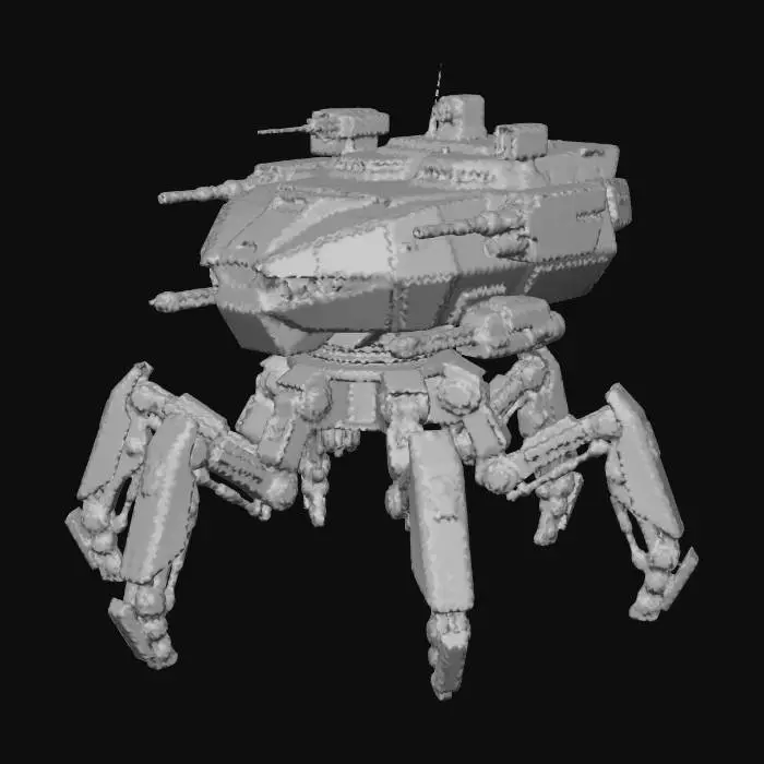 3D model for a robot with 8 legs. combat. battle. dystopic. photoreal. wüstenflecktarn