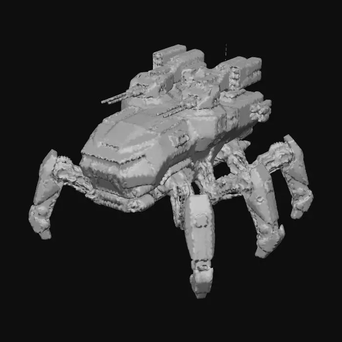 3D model for a robot with eight legs. combat. battle. dystopic. photoreal. troop transporter. large