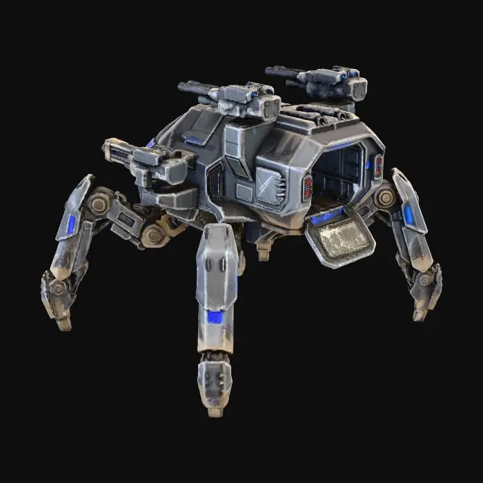 3D model for a robot with eight legs. combat. battle. dystopic. photoreal. troop transporter. large