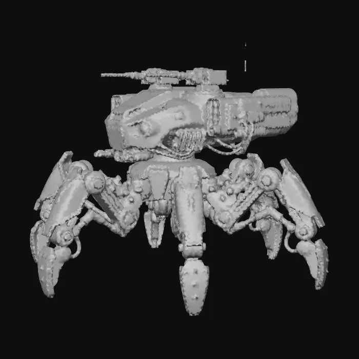 3D model for a robot with eight legs. combat. battle. dystopic. photoreal. spiderlike. mothership