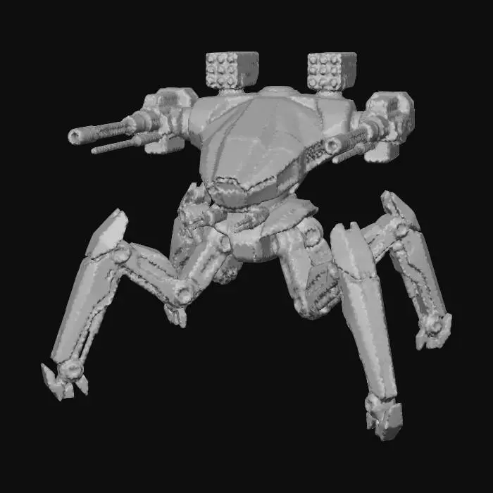 3D model for a robot with 8 legs. combat. battle. dystopic. photoreal