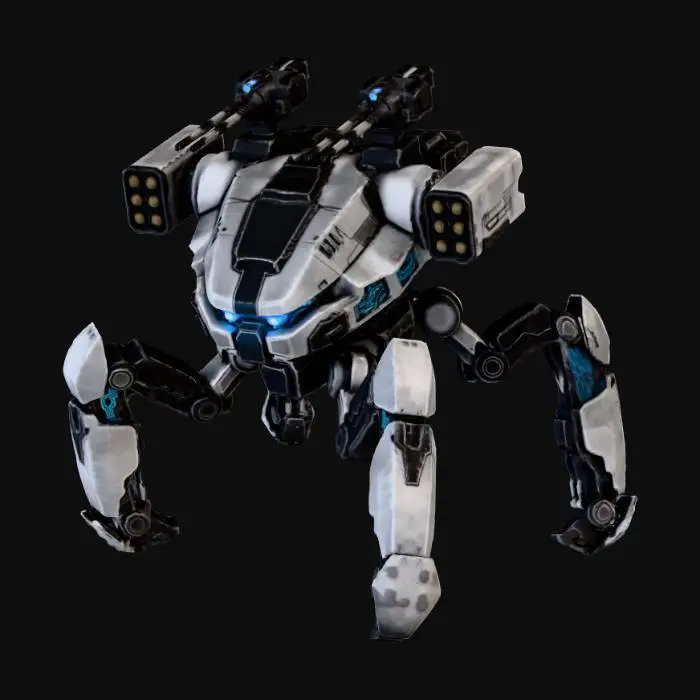 3D model for a robot with 8 legs. combat. battle. dystopic. photoreal