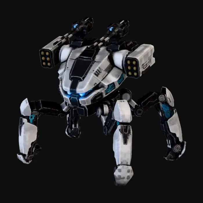 3D model for a robot with 8 legs. combat. battle. dystopic. photoreal