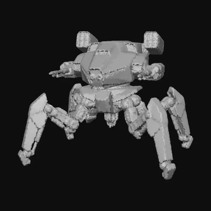 3D model for a robot with six legs. combat. battle. dystopic. photoreal